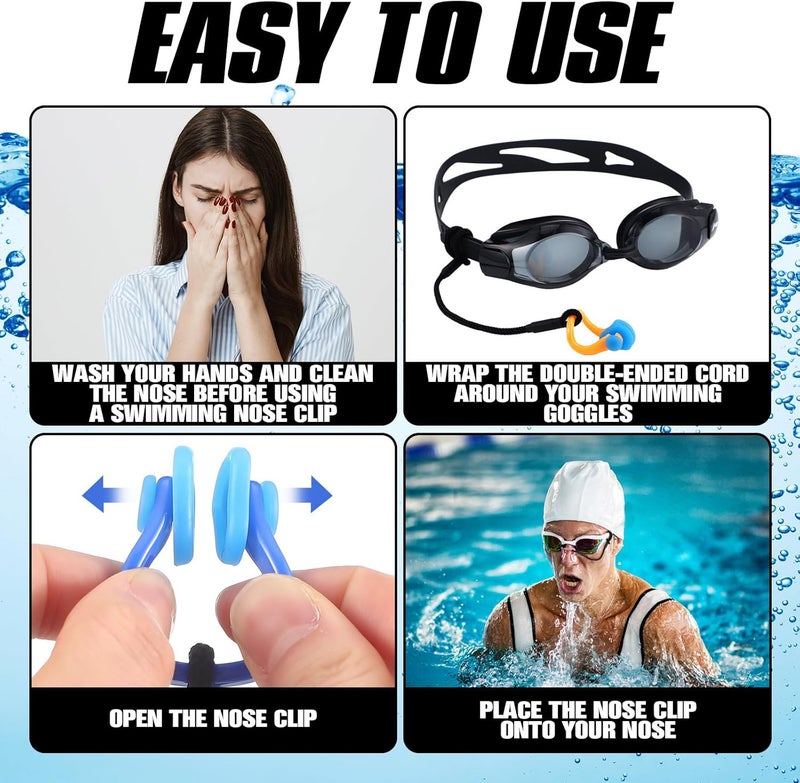 Seenelling 10 Pcs Swimming Nose Clip Earplugs with String Waterproof Swim Nose Plugs Soft Silicone Earplugs Protector Accessories for Adult Beginner Swimming Training Supplies - Image 4